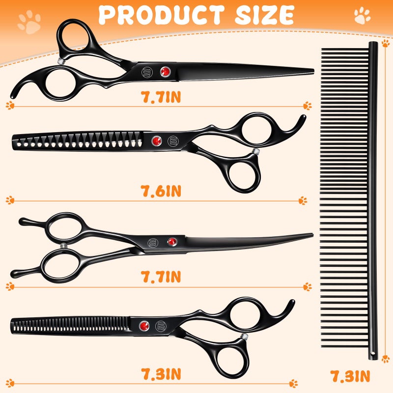 Moontay Professional Dog Grooming Scissors Set, 7 Inch/8 Inch Pet Grooming Scissors Chunkers Shears for Dog, Curved Dog Grooming Scissors, Thinning Shears for Dog with Grooming Comb - Image 5